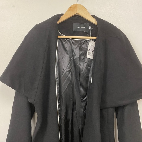 Tahari Marla Belted Wrap Coat black warm cozy chic - Picture 4 of 9